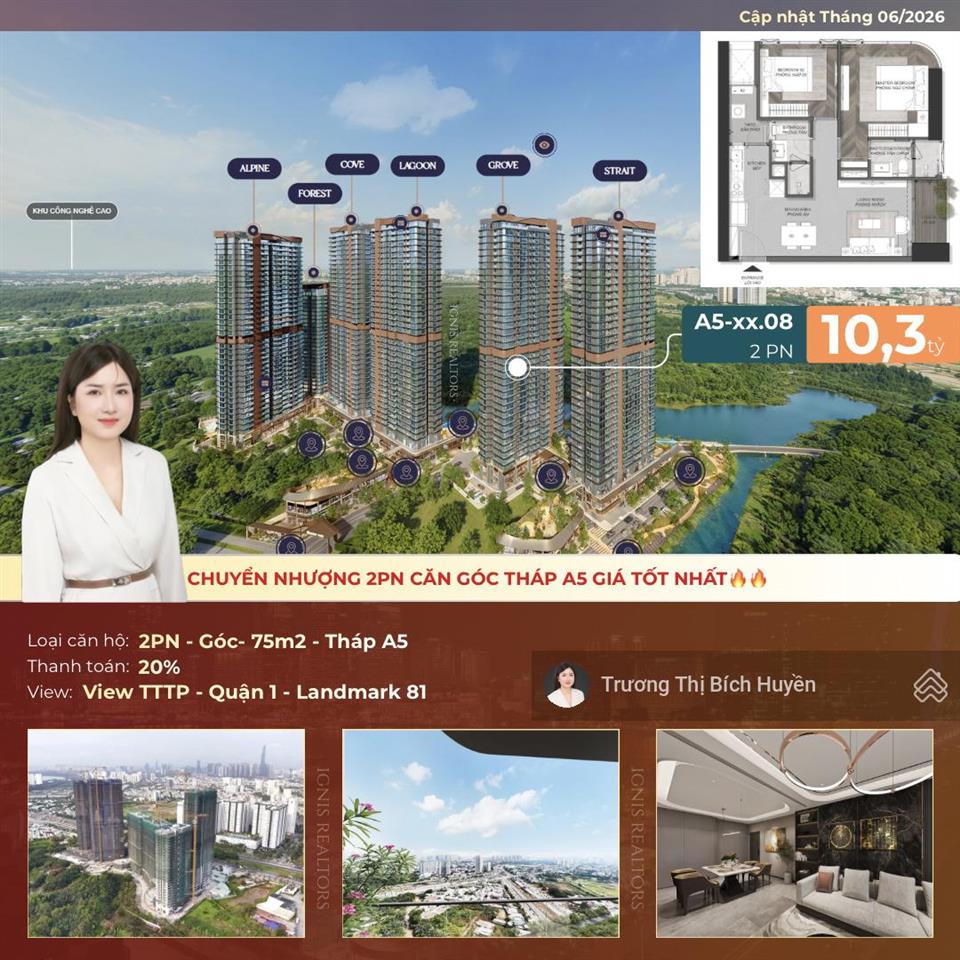 Bán 2pn căn góc tháp a5 view thủ thiêm giá hời chỉ 10.3 tỷ all in
