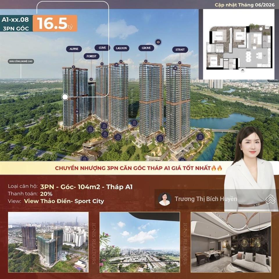 Bán 3pn căn góc tháp a1 view thảo điền giá hời chỉ 16.5 tỷ all in