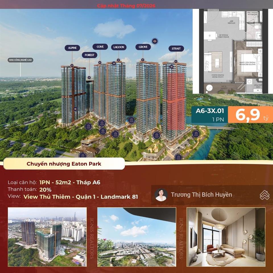 Chính chủ cần bán gấp 1pn eaton park giá tốt đợt 1 chỉ 6.9 tỷ all in