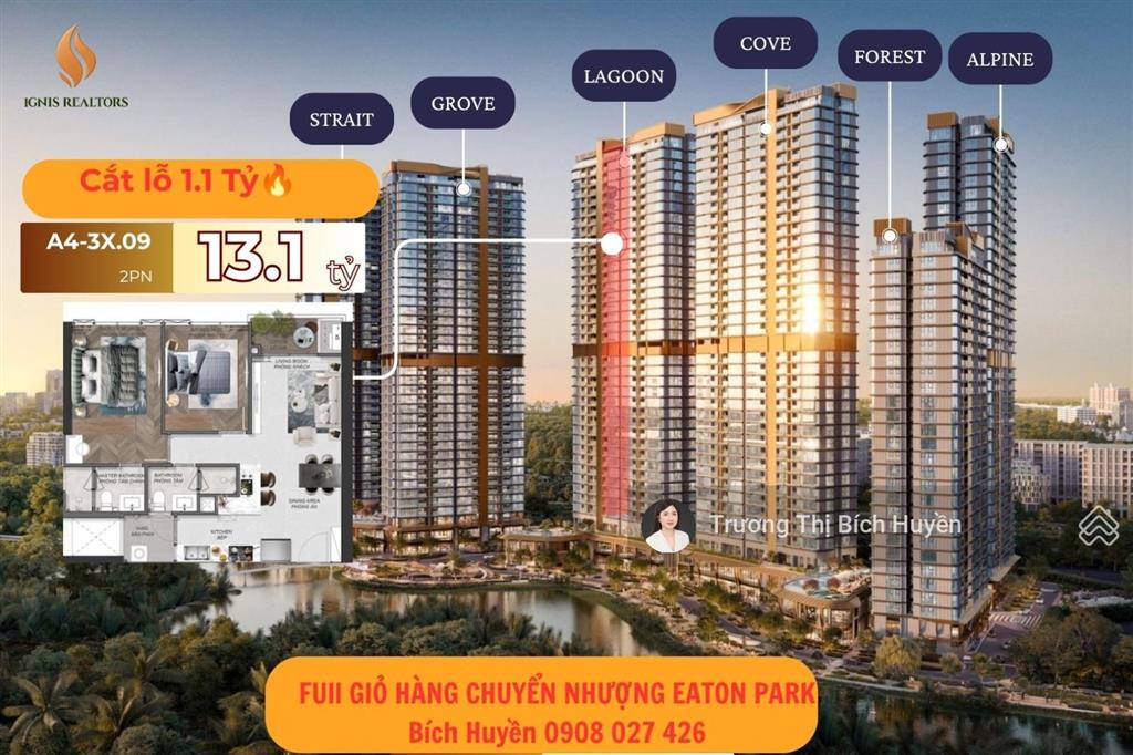 Cắt lỗ đến 1.1 tỷ cho căn 2pn view sông tầng cao cơ hội hiếm tại eaton park.  huyền 0908 027 ***