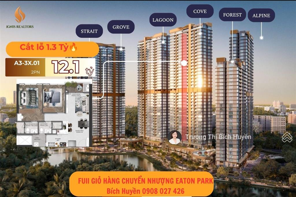 Cắt lỗ đến 1.3 tỷ cho căn 2pn view sông tầng cao cơ hội hiếm tại eaton park.