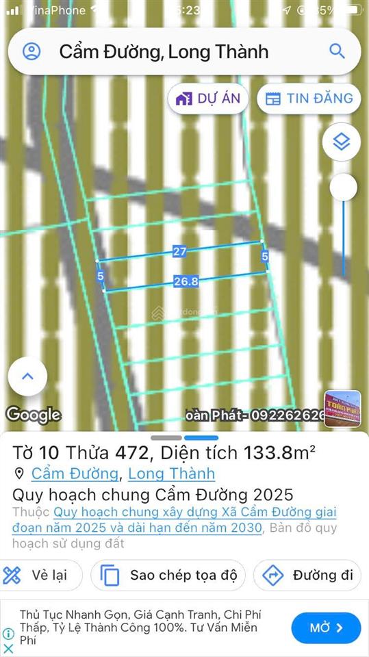 Bán đất tại cẩm đường, long thành, đồng nai, giá tốt 1,4tỷ, dt khủng 130m2