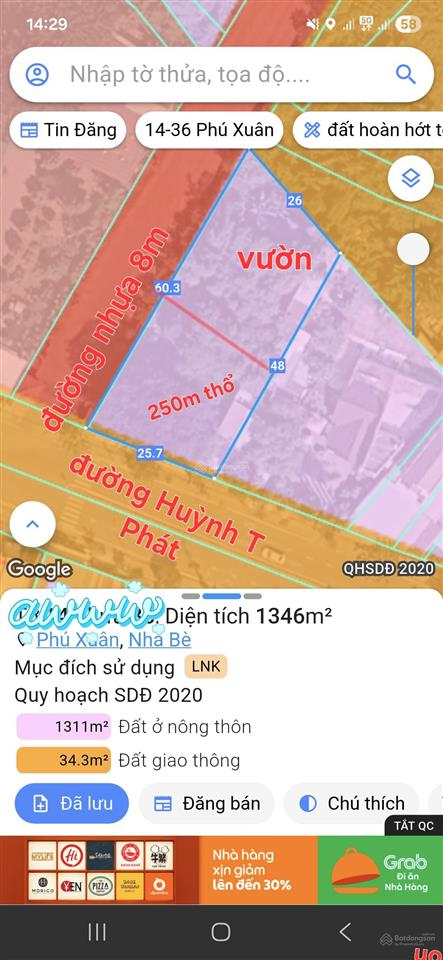 Bán 1,170m2 có 250m t, góc 2mt huỳnh tấn phát, kế ngã 3 nguyễn bình, nhà bè