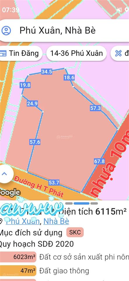 Bán 6,215m2 đất skc, có 1.000m2 xưởng, góc 2mt huỳnh tấn phát, gần nguyễn bình, nhà bè