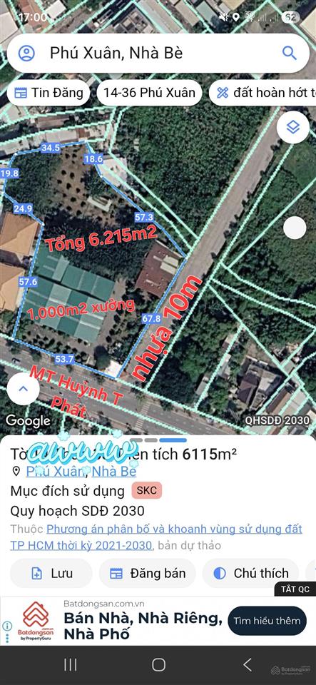 Bán 6,215m2 đất skc, có 1.000m2 xưởng, góc 2mt huỳnh tấn phát, gần nguyễn bình, nhà bè