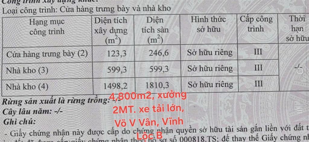 2 xưởng + 4.800m2 skc, 2mt đường 10m, đang ct 200tr võ v vân, v lộc b, bình chánh