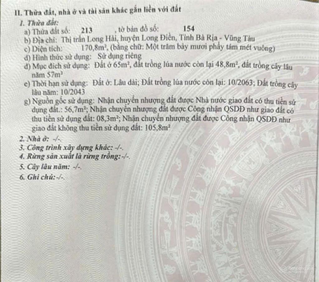 Bán đất mặt tiền đường số 9 (nguyễn chí thanh), 45 triệu vnd/m2, 171 m2, thị trấn long hải