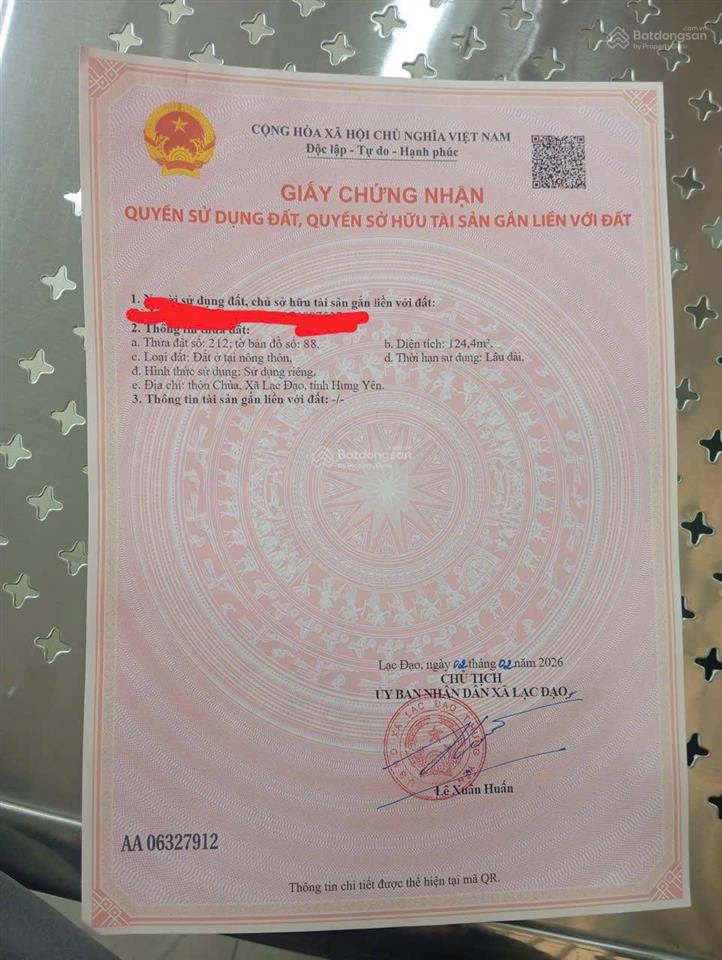 Chính chủ gửi bán 124,4 m2 full thổ cư mặt đường 196 trục kinh doanh sầm uất tại lạc đạo