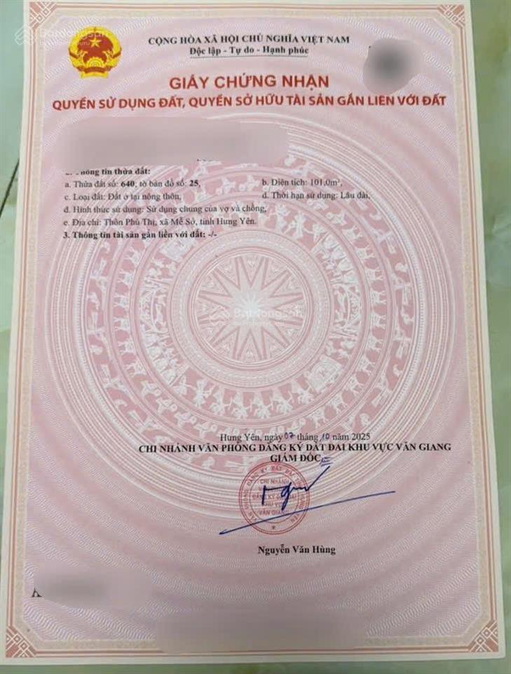 Chính chủ bán 101m đất tại phú thị  mễ sở  văn giang  hưng yên diện tích101m đất ở 100%