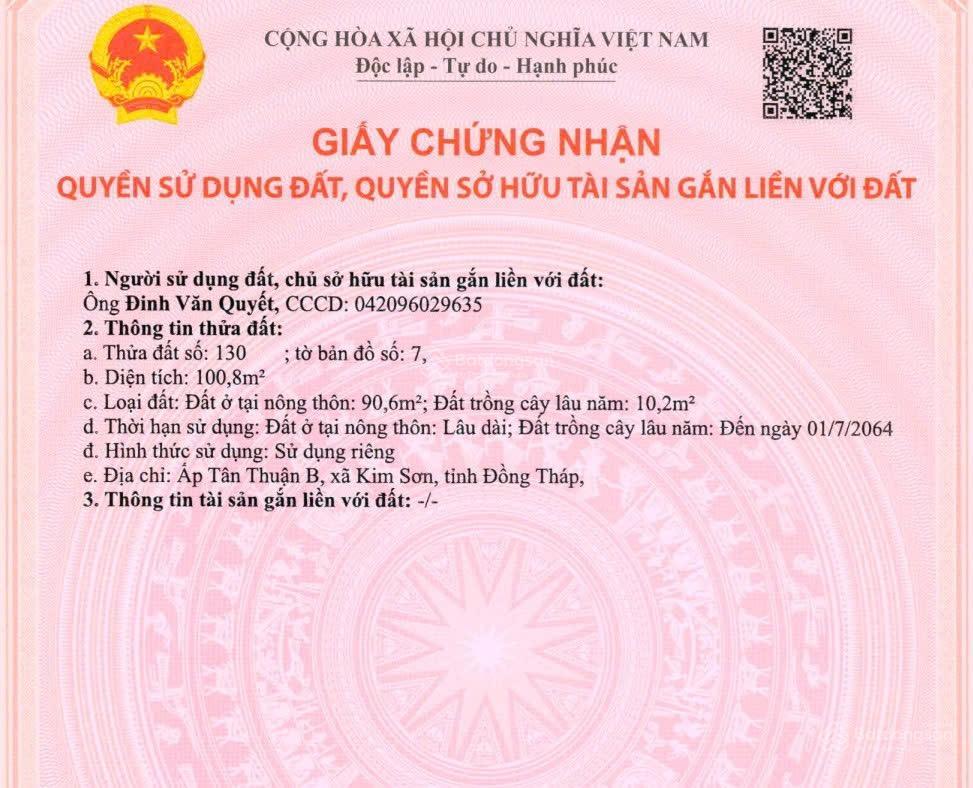 Đất 101m2 full thổ cư xã bình đức, châu thành, tiền giang (cũ)