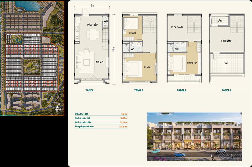 Nhà phố vinhomes hóc môn 4 tầng diện tích 60m2