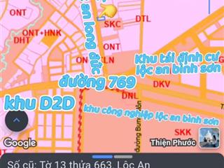 Đất mặt tiền đường liên xã lộc an long đức, kế bên khu công nghiệp lộc an bình sơn, 1 sẹc đường 769