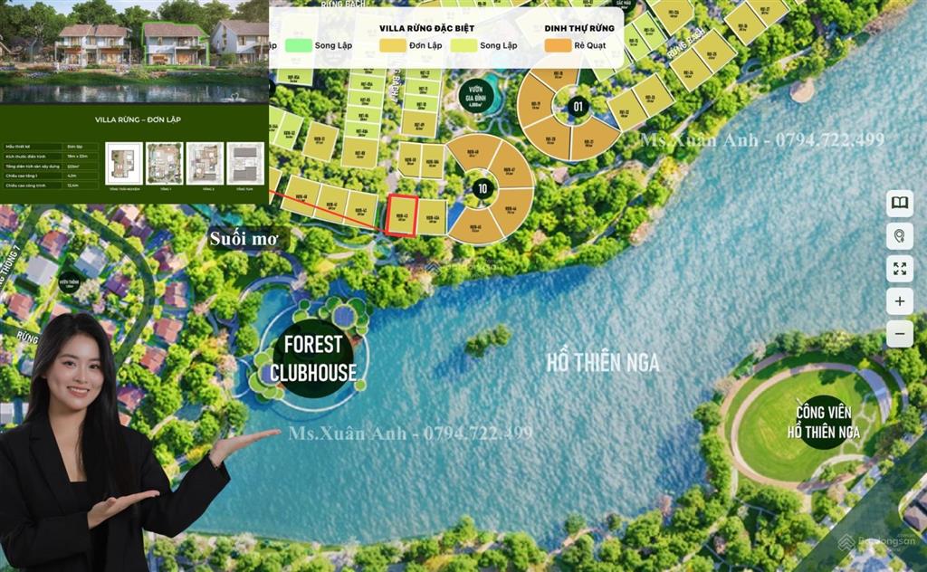 Biệt thự rừng 409m² eco retreat, 4 mặt thoáng, 3 mặt tiền, trực diện hồ thiên nga chiết khấu cao