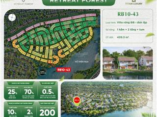 Biệt thự rừng 409m² eco retreat, 4 mặt thoáng, 3 mặt tiền, trực diện hồ thiên nga chiết khấu cao