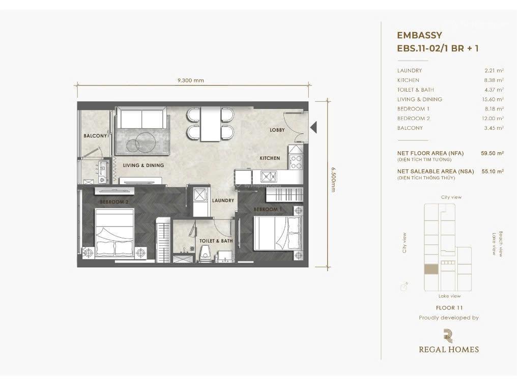 Bán nhanh căn hộ hạng sang 1pn+ regal complex dt 59.5m2 giá đợt 1 từ chủ đầu tư giá chỉ nhỉnh 3.xtỷ
