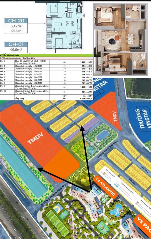 Bán 2 ngủ 61m2 giá 5 tỷ có ra lộc