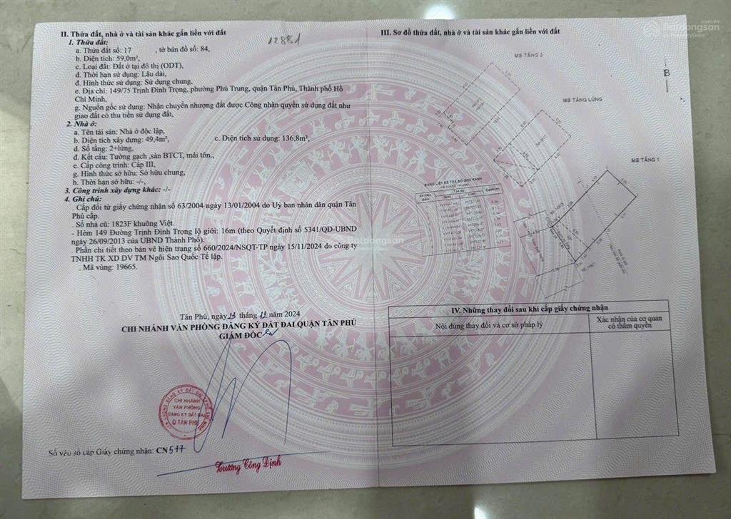 Bán nhà riêng tại trịnh đình trọng, giá thương lượng 7,78 tỷ, 59m2, 3pn, 3wc, giá tốt