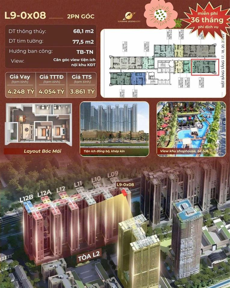 Căn 2pn góc cuối cùng, hot nhất tòa l9 dự án sunshine legend city đối diện vin2 giá chỉ từ 50tr/m