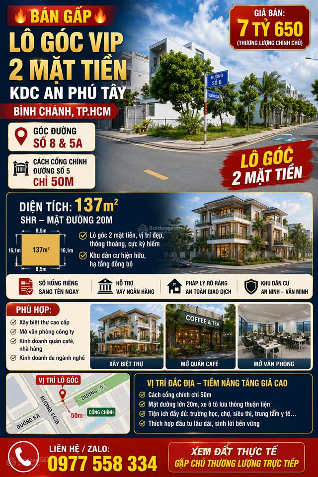 7 tỷ 5 bán gấp lô góc 2 mặt tiền đs85a kdc an phú tây, bình chánh, tp.hcm