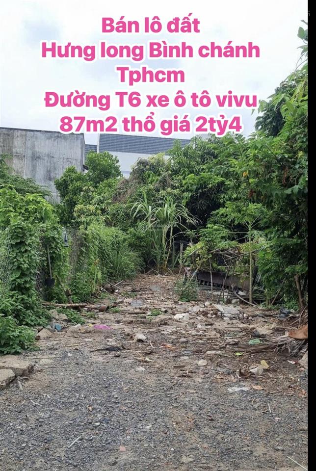 2tỷ4 87m full thổ cư bán nền kdc hiện hữu t6 hưng long, bình chánh, tp. hcm