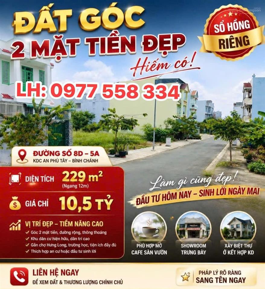 Vip gốc 47 ha bán gấp lô góc 2 mặt tiền 229m2 kdc an phú tây, bình chánh tphcm
