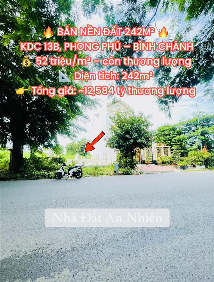 Bán nền đất 242m2 kdc 13b, 12.8 tỷ, phong phú bình chánh, tphcm