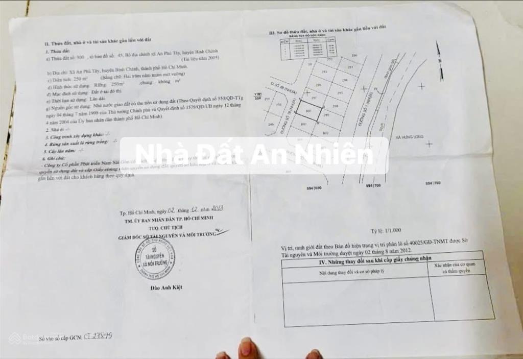 Tin sốc bán nền biệt thự 250m 1b 7tỷ1 kdc an phú tây bình chánh tphcm