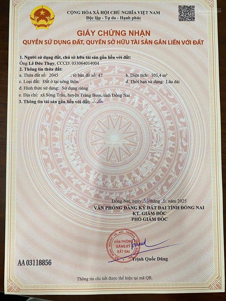 Bán đất ở sông trầu, 1,1 tỷ, 105m2, hàng hot giá ưu đãi