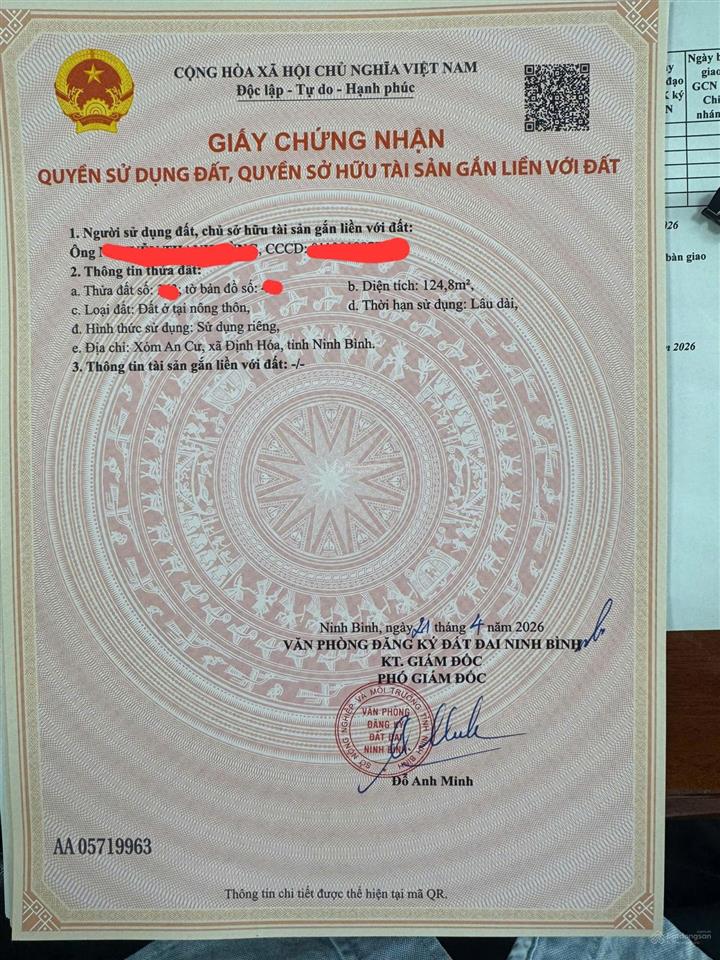 Bán lô đất siêu đẹp tại an cư, định hóa, ninh bình, dt 124,8m2, giá 3,6 tỷ