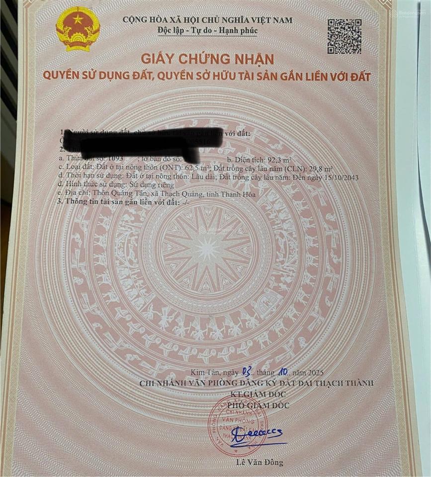 Chính chủ bán lô góc 92,3m2 tại quảng tân 0384 121 ***