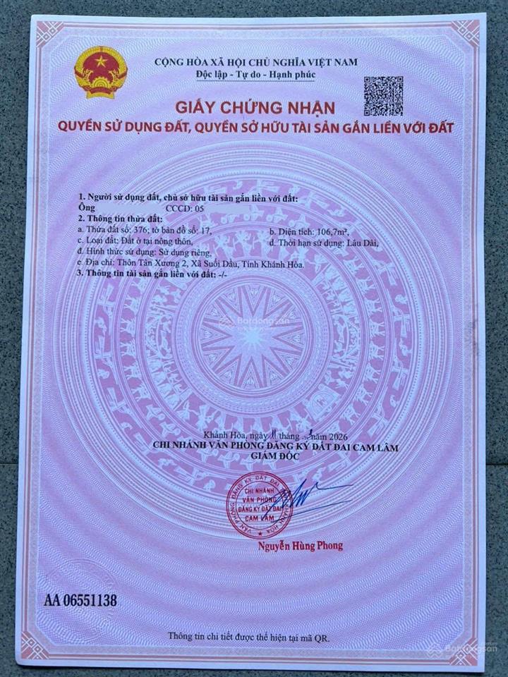 Lô góc 2 mặt tiền ngay chợ suối cát, đất full thổ cư ngay trong dân giá đầu tư chỉ 800 triệu
