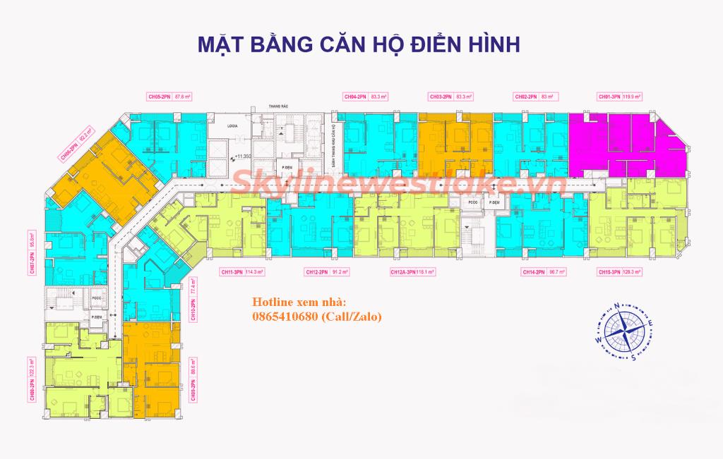 Bán CHCC cao cấp, Căn góc, 2 phòng ngủ, 2wc, 3 ban công thoáng