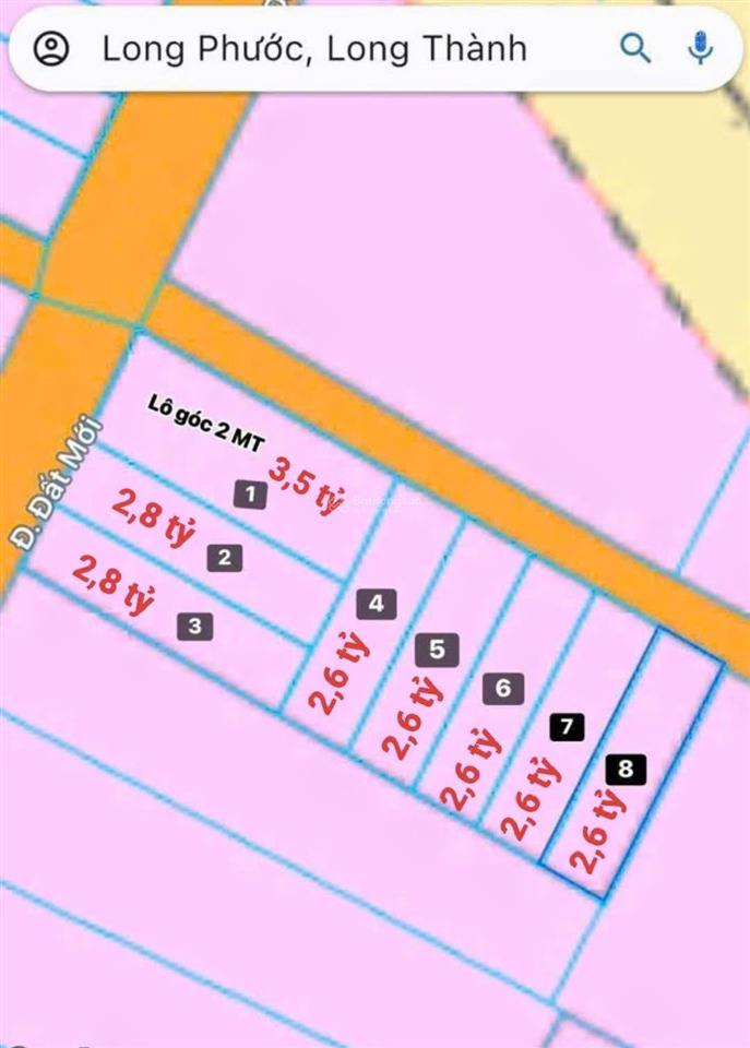 Đất nền đường đất mới long phước dt 91,7m2  có 81m2 thổ giá 2,6 tỷ  long phước  long thành