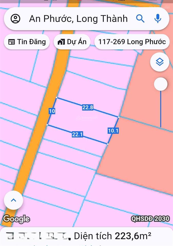 Đối diện tt thương mại 77 habán đất thổ cư an phướcdt 223m có 100 thổgiá 3,1 tỷ long thành