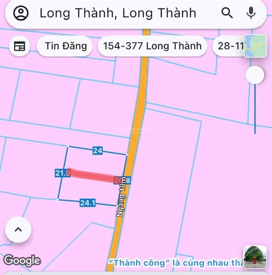 Đất bên hông stc long thành  sát kcn bình sơn, 2,95 tỷ 240m đất, 160m thổ cư ngang 10m