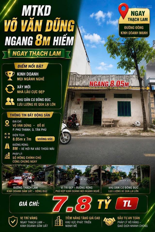 Mặt tiền đường đỗ bí, tân phú  ngang hiếm 8m  7,8 tỷ  hot chủ giảm 400tr