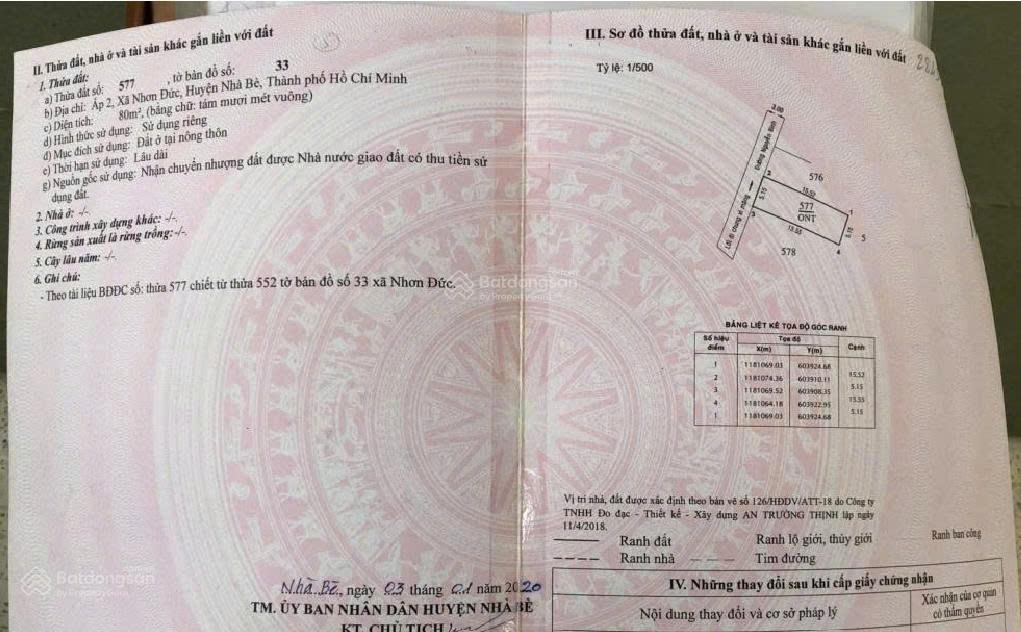 Đất ở dt 80m2 cách nguyễn bình chỉ 100m, đã có móng cọc kiên cố  giá 4 tỷ