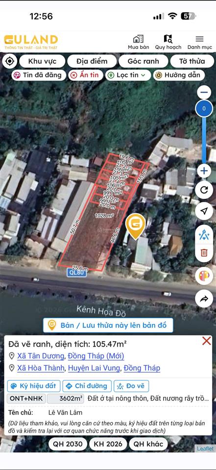 Bán 1.636m2 full đất ở, mặt tiền 26m2 ql80 gần ubnd xã tân dương giá 19,5ty cách chợ hoà thành 300m