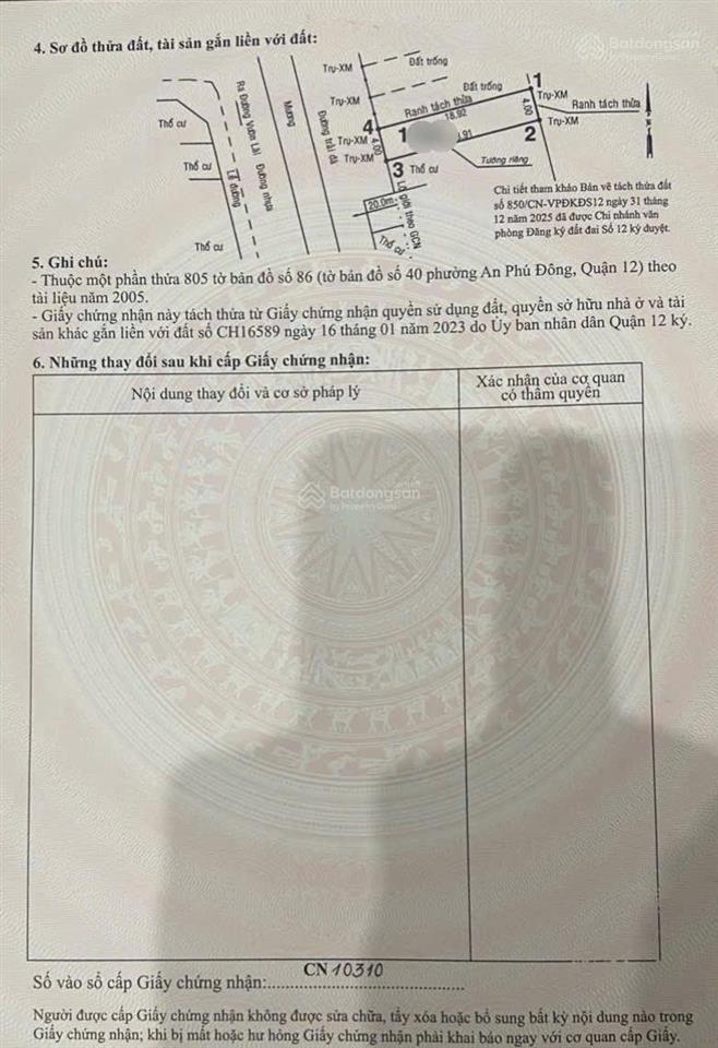 Bán đất hẻm 92 vườn lài , phường an phú đông 4x18.9=75.7m giá 6.2 tỷ đường  6m phóng 20m