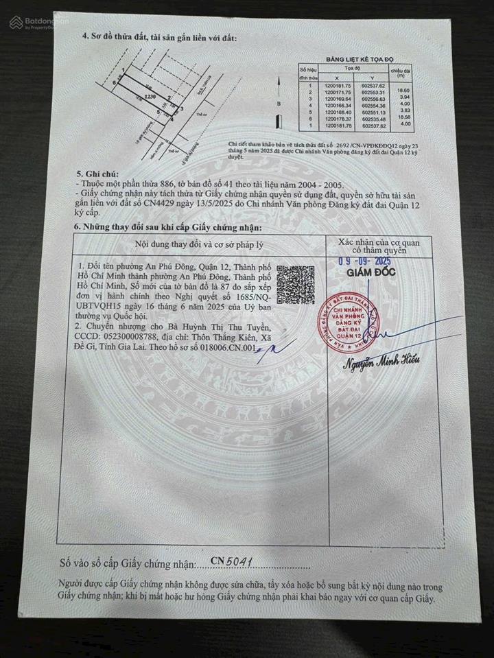 Bán đất 1 sẹc hẻm 94, phường an phú đông, quận 12 diện tích 4x23=6.7 tỷ