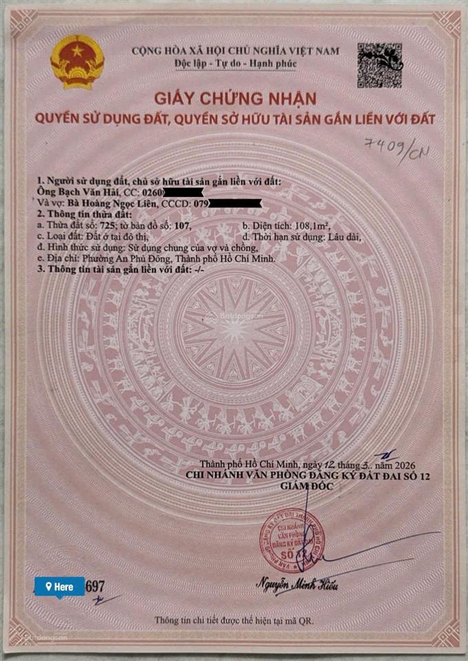 Bán đất 1/ sông vàm thuật, gần cầu qua gò vấp, diện tích 108m2 (5x21.6m)