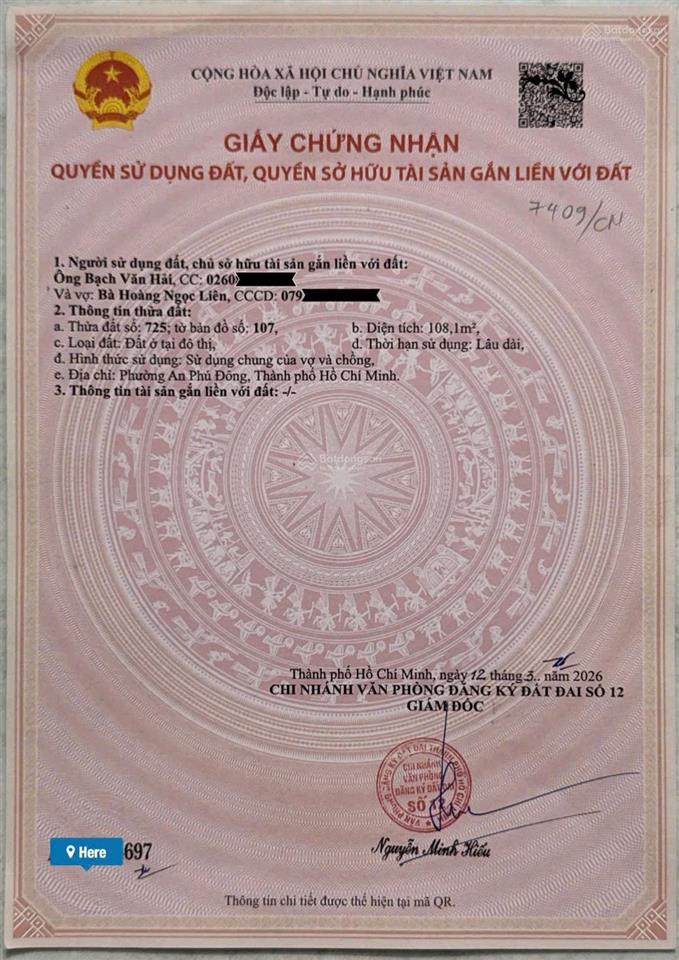 Bán đất 1/ sông vàm thuật, gần cầu qua gò vấp, phường an phú đông diện tích 108m2 (5x21.6m)
