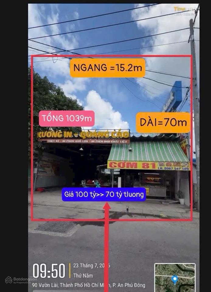 Bán đất lớn bán đất mặt tiền đường vườn lài, phường apd 15.2x70=1039m2 thổ 959m2 giá 70 tỷ