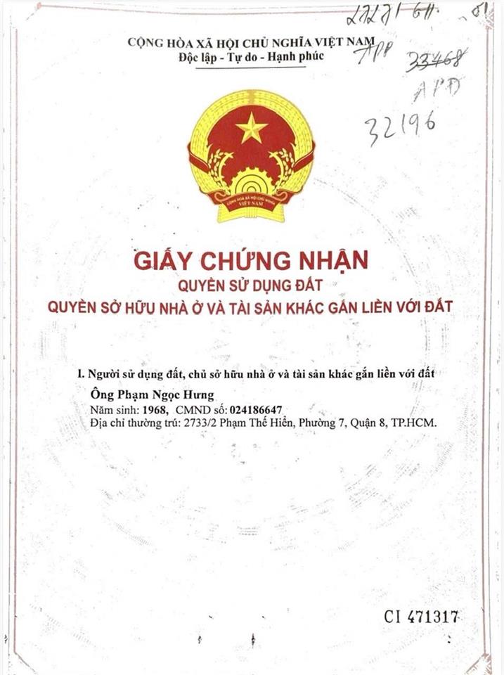 Cần tiền bán gấp nên hạ giá. bán đất mặt tiền hẻm 301 vườn lài 124,9m2 thổ cư 104m2 (5x20,8m)