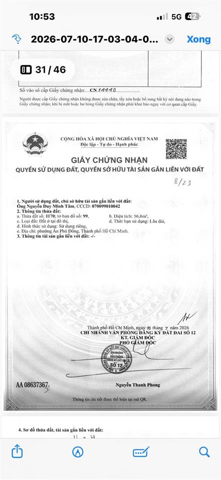 Bán đất 1/ hẻm 190 vườn lài, phường an phú đông, quận 12, tphcm diện tích 60.8m2 (4x15.2m)