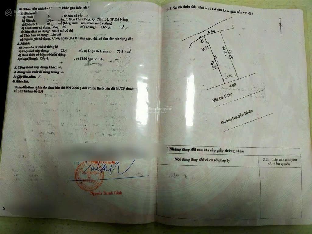 Bán nhà cấp 4 mt đường 7m5+ lề 5,5m nguyễn nhàn  hòa thọ đông  cẩm lệ