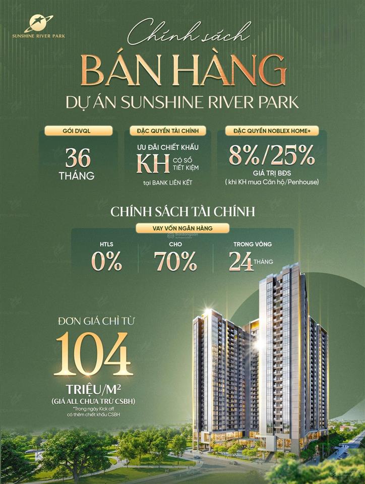 Siêu đầu tư với căn 2pn, 70m2 tại sunshine river park tây hồ, giá bán 118 tr/m2 full csbh từ cđt