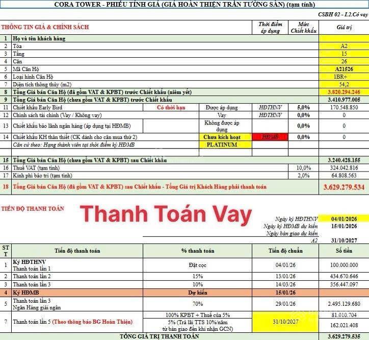 Căn hộ 1br+ trục 26 tầng trung tòa a2 cora tower  view sôngnúibiển. giỏ hàng độc quyền srt