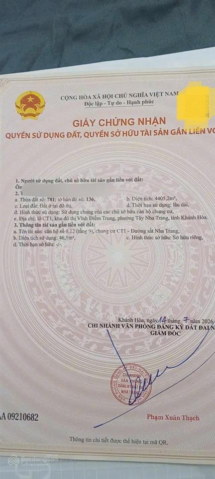 Căn chung cư ct1 vĩnh điềm trung tầng 9, giá 1 tỷ 750