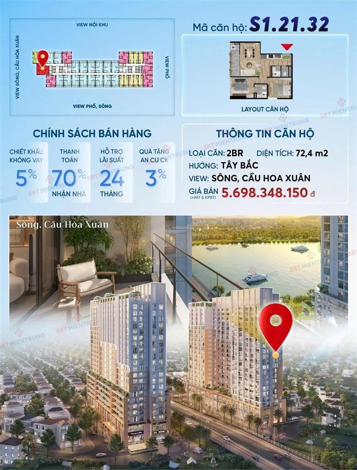 Quỹ thưởng spana tower  căn góc 2pn view trực diện sông mua trực tiếp cđt ký hđmb ngay chỉ 4,8 tỷ